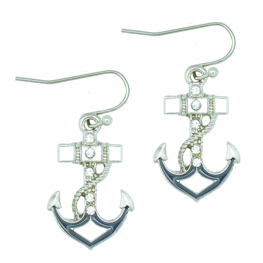 Blue and White Enameled Anchor earrings
