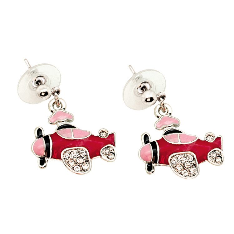 Enameled Crystal Airplane Earrings