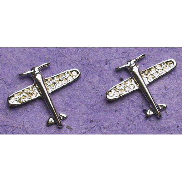 Silver Crystal Airplane Earrings