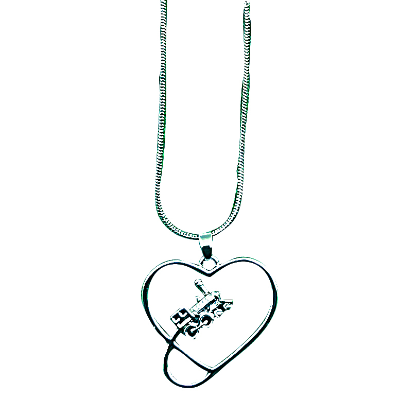 Steam engine and heart necklace