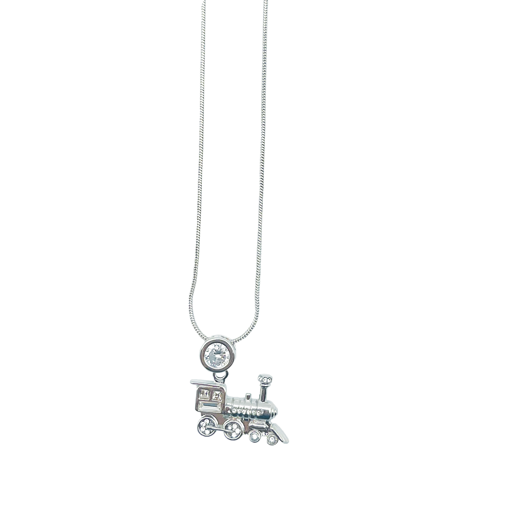 Crystal steam train necklace