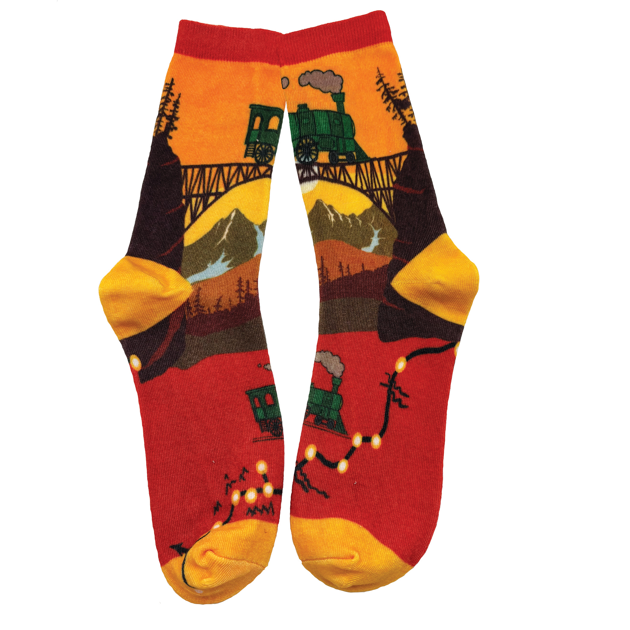 Steam train on bridge socks